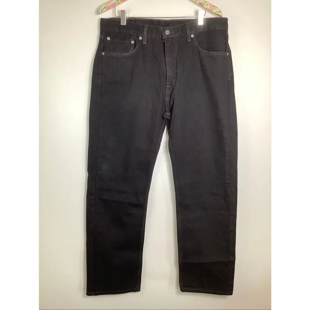 Levis Mens 36x30 Black 505 Regular Straight Leg Jeans Classic Smart Casual T5-14
